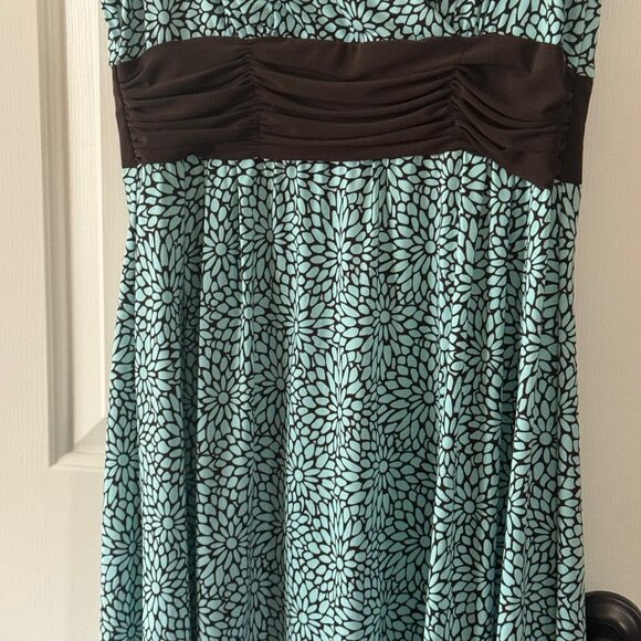 Perceptions Petite Mint Green and Brown Flower Print Dress Size 10P - Picture 5 of 12